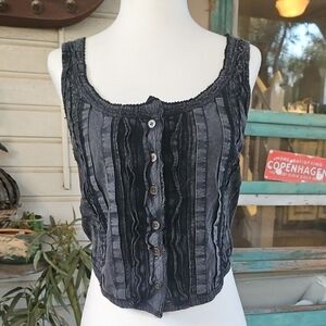 We Are The Free Amore Distressed Black Textured Button-Front Tank Top XS